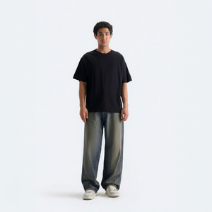 Camiseta Deportiva Oversize Negra de Algodón para Hombre Sportsly International, Cuello Redondo, Manga Corta, Color Sólido, Tejido Jersey Casual, Ecológica, 240g - Product Image 1
