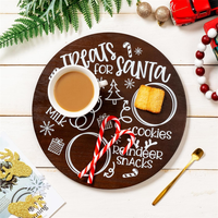 Plateau de service rond en bois rustique pour biscuits de Noël, lait et collations rennes