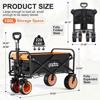 Carrito de Camping Plegable con Asistencia Eléctrica y Puerta Trasera, Carro de Playa Portátil de Gran Capacidad de 100L, Carrito Utilitario Multifuncional