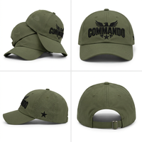3D Puff-Stickerei Kommando-Adler-Stern-Logo Perforierte 6-Panel Verstellbare Olivgrüne Baseballkappe für Outdoor-Sport