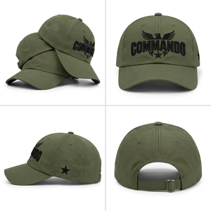 3D Puff Borduurwerk <span class=keywords><strong>Commando</strong></span> Adelaar Ster Logo Geperste 6 Panelen Verstelbare Olijfgroene Baseballpet voor Buitensport - Product Image 3