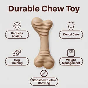 Jouet pour chien en caoutchouc naturel résistant, design personnalisé, forme d'os, grande taille, pour usage intérieur, style simple - Product Image 4