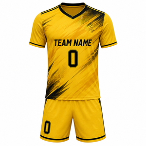 ชุดฟุตบอลแบบกำหนดเอง เสื้อและกางเกงขาสั้น คอวี ระบายอากาศ แห้งเร็ว ชุดยูนิฟอร์มสำหรับสโมสร โรงเรียน และทีมฝึกซ้อม - Product Image 1
