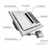 Chauffage PTC de plafond 3-en-1 haute efficacité pour salle de bain 2200W, chauffage rapide, ventilateur d'extraction, panneau LED, ventilation 280m³/h, SAA