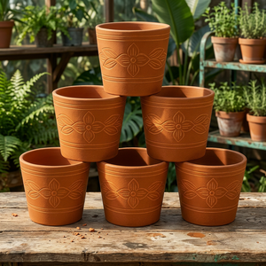 Pots de pépinière en terre cuite avec motif floral pour le jardinage en extérieur et en intérieur, en matériau durable en fibres végétales - Product Image 2
