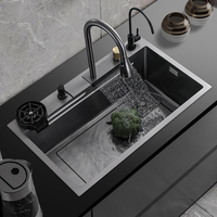 Offre Spéciale grande capacité multifonction cascade robinet navire couleur noire en acier inoxydable lavabo lavabo évier de cuisine