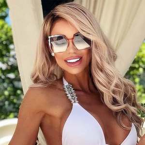 Lunettes de soleil de luxe vintage à monture métallique pour hommes, lunettes de soleil surdimensionnées pour femmes, lunettes de soleil carrées avec perles - Product Image 3