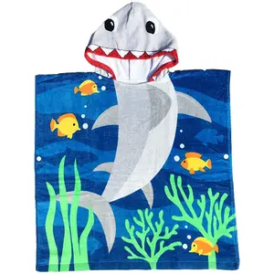 100% Cotton Shark Kids Hooded Towels Beach Towel Ponchos Pool Poncho Birthday Gift