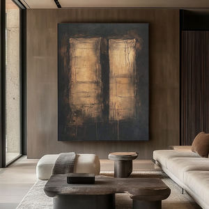 Décoration de salon, peintures murales modernes minimalistes en toile faite à la main, marron beige, art abstrait Wabi Sabi - Product Image 1