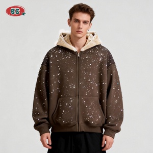 Fabricantes de Sudaderas con Capucha al por Mayor, Sudadera con Capucha Extra Grande y Gruesa con Pedrería, Sudadera de Algodón de Diseño Urbano Premium, Corte Holgado, para Invierno - Product Image 3