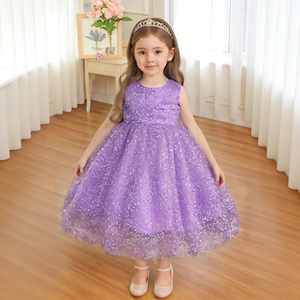 Gaun Pesta Putri Musim Panas 2026 untuk Anak Perempuan, Pola Solid, Gaun Wanita dengan Renda, Panjang, Pasokan ODM - Product Image 1