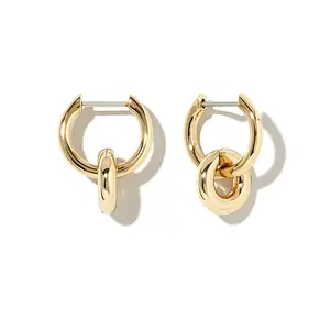 Milskye Fine earrings jewellery 925 sterling silver 18k gold plated double hoop link earrings