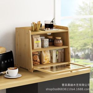 Boîte à pain en bois de bambou à double niveau avec étagère réglable, armoire de rangement pour comptoir de cuisine - Product Image 3