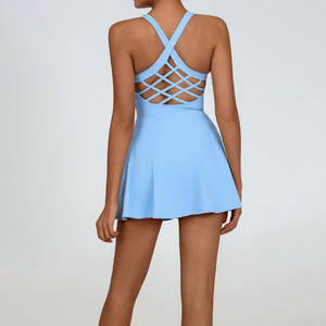 YIYI Verão Novo Design Beleza Voltar Com Aacolchoado Tops Ternos de Ginásio <span class=keywords><strong>2</strong></span> em 1 Com Shorts Golf Vestido Moda Feminina Fitness Clothing - Product Image 5