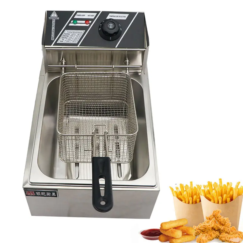 Freidora económica de 6L, cocina comercial, freidora eléctrica, cuerpo 410, tanque de 201, venta al por mayor, precio de fábrica, freidora profunda para freír patatas fritas