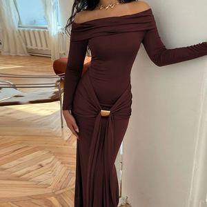 Kadın Elbisesi Sonbahar Omuzları Açık Uzun Kollu Elbise Dar Kesim Seksi Uzun Elbiseler Bayanlar - Product Image 3