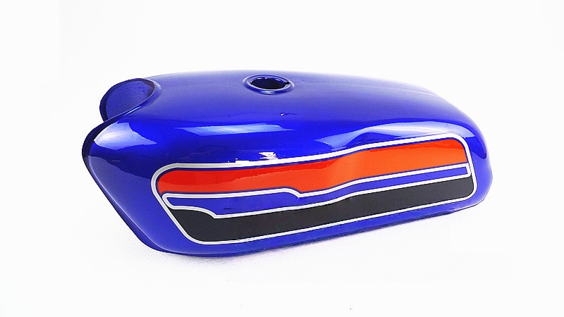 Blue fuel tank with logo