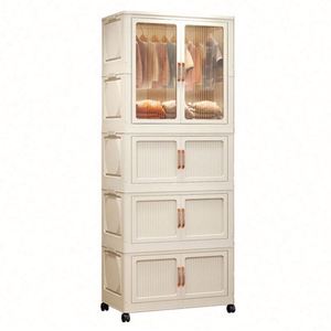 Armario de Almacenamiento Portátil de Plástico con Ruedas y Puertas Dobles Plegables Modernas Haogle, Muebles para Dormitorio, Venta al Por Mayor - Product Image 1