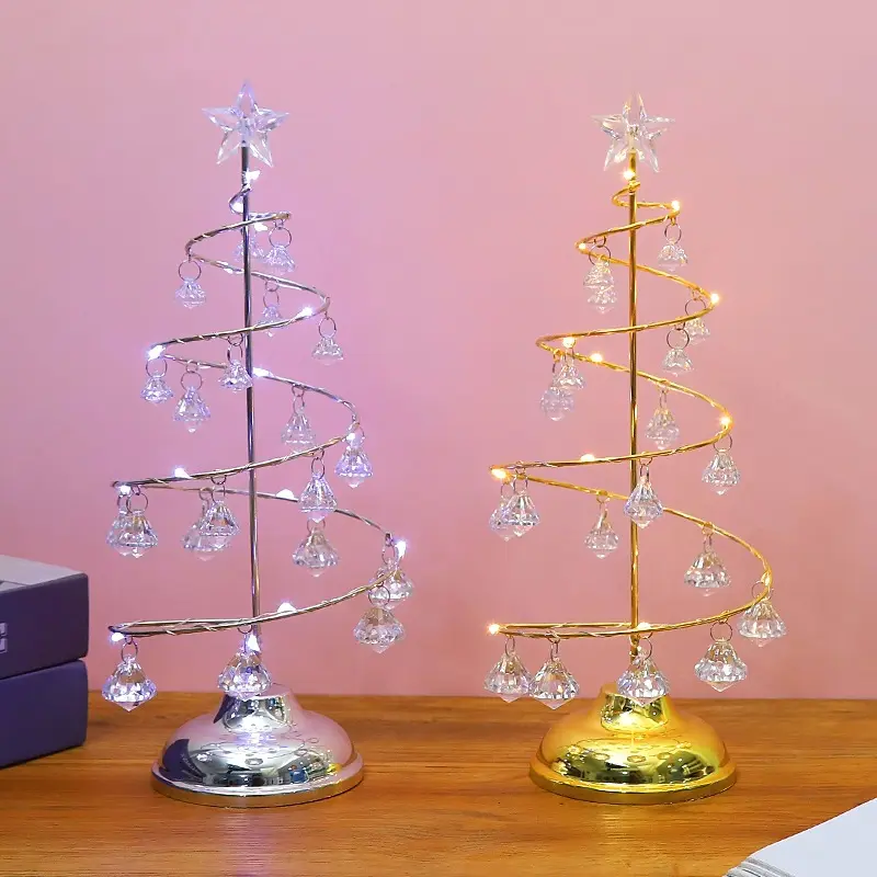 New Christmas Gifts illuminated Crystal Christmas trees small night lights Christmas decorations wrought iron tree