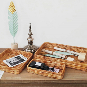 Autres produits Redondas Bandeja Mimbre Tejida Ratan Madera Hecha A Mano Servicio Correas Natural Para Uso - Product Image 6