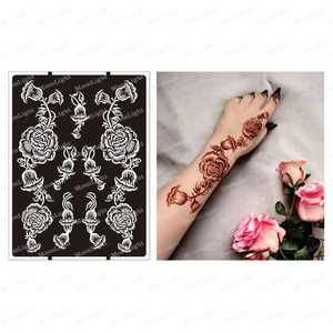 Stencil per Tatuaggi all'Henné Indiano a Forma di Rosa in Fiore, Riutilizzabile, per Decorazione Temporanea di Mani e Piedi - Product Image 5