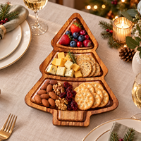 Plateau en acacia de 12 pouces pour la cuisine, plateau de table en bois pour servir des fruits, des biscuits, des noix, des outils de rangement pour Noël