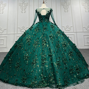 Robe de soirée longue en mousseline de soie Jancember 9838-1, couleur verte, luxueuse, à fleurs, manches longues, sexy, taille plus, pour les fêtes et les événements formels - Product Image 6
