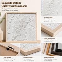 Bingkai Kayu Solid Premium untuk Model Peta Kota 3D Kayu Oak, Teak, Walnut, Marupa, Malpe, Beech, Dapat Disesuaikan untuk Dinding atau Meja