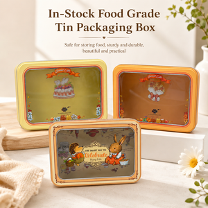 Square Food Grade Tin <b>Box</b> With Clear Window Custom Printed <b>Empty</b> Square Tinplate Container For Cookie Candy Snack <b>Gift</b> Packaging - Product Image 1