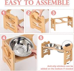 15 Inclinada ajustável Raised Pet Bowl Elevado Dog Cat Bowls Alimentação Pratos Madeira Stand Pet Alimentador com aço inoxidável - Product Image 5