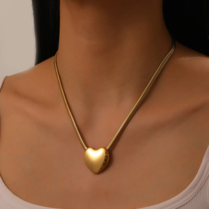 Heart Shape Stainless Steel Gold Plated Necklace Snake Chain Pendant Jewelry Gift Fashion Accessory - Product Image 3