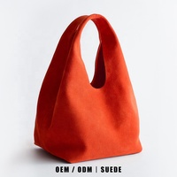 Tas Hobo Suede Oranye Label Pribadi Pabrik Tas Kustom untuk Wanita Mewah Sederhana Tas Tangan Kapasitas Besar