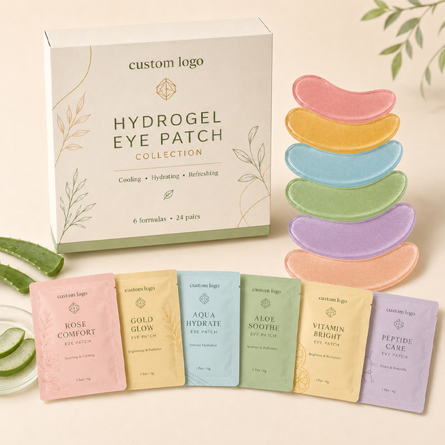 Private Label Hydrogel Eye Patches 6 Formula Under Eye Patch Set for Hydrating Brightening Dark Circles and Puffiness