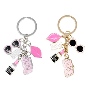 Mode exquisite keychain gläser brieftasche lippenstift lippen zubehör kreative kleine geschenke damen frauen taschen schlüssel kette ornamente
