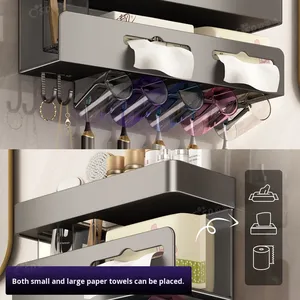 Estante de almacenamiento de pared de Metal sin perforaciones OEM, nuevo diseño, secador de pelo de tres pisos, cepillo de dientes, soporte para pasta de dientes, juegos de baño - Product Image 5