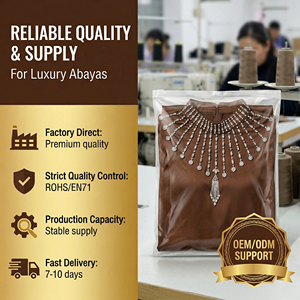 Beaded Rhinestone Modest Abaya for Women Wide Sleeve Private Label - Product Image 6