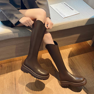 2023 donne nero marrone suola spessa signore Zip cavaliere moda inverno piattaforma scarpe in pelle <span class=keywords><strong>stivali</strong></span> alti al ginocchio - Product Image 5