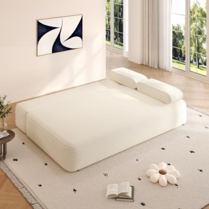 โซฟาเบดพับได้ทันสมัย ผ้ากำมะหยี่สีครีม ไม่มีโครง พร้อมหมอน - Product Image 5