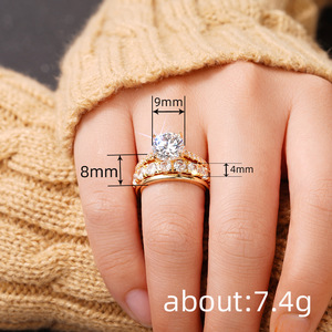 Bague en strass et zircon de style luxe léger, très tendance sur TikTok, ensemble de trois pièces fermées, bijoux - Product Image 4