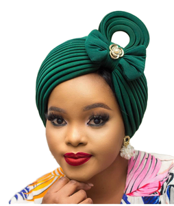 หมวกมุสลิมแบบแอฟริกันลายแตงโมจีบ รุ่นใหม่จาก Zifeng OEM พร้อมอุปกรณ์ตกแต่งโบว์ - Product Image 1