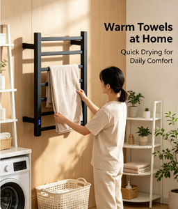 Sèche-serviettes électrique mural BESKO <span class=keywords><strong>noir</strong></span> <span class=keywords><strong>mat</strong></span> en acier inoxydable intelligent avec minuterie et contrôle de la température - Product Image 6