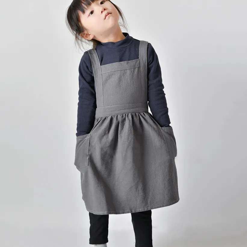 Großhandel niedliche Baumwolle Leinen Kinder-Schürzen Mädchen Kochen Backen Küchenchef Kinder Küche-Schürze