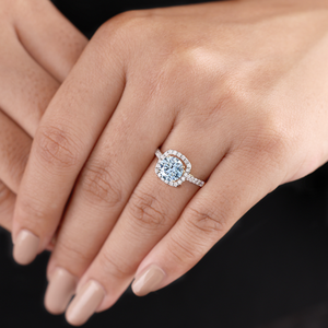 Bague élégante la plus vendue avec pierre bleue et diamant de laboratoire taille ronde étincelant, en or 14 carats, bijoux de mariage - Product Image 3