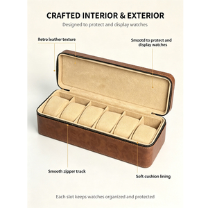 Vintage Brown PU Leather 6 Slots <b>Watch</b> Travel <b>Case</b> Zipper Portable <b>Watch</b> Storage Box Luxury Multi <b>Watch</b> Collector Display box - Product Image 3
