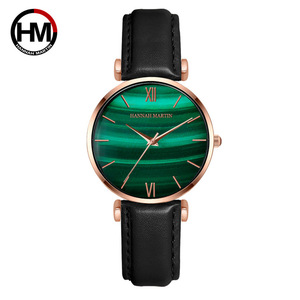 Montre-bracelet analogique étanche pour femme HANNAH <span class=keywords><strong>MARTIN</strong></span> 152 de luxe avec <span class=keywords><strong>pierre</strong></span> verte, bracelet en cuir, en stock - Product Image 5