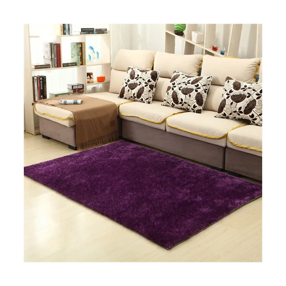 Elastic Fabric Yarn Shaggy Polyester Area Plush Rug 300D Long Pile Cotton Backing Carpet