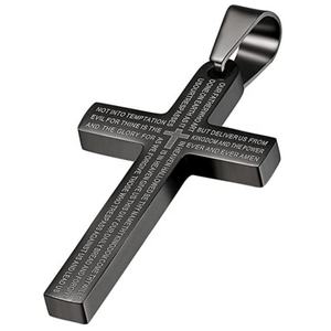 مجوهرات عقيدة دينية مسيحية من الفولاذ المقاوم للصدأ قلادة صليب ذهبية للرجال قلادة صليب لأبانا - Product Image 3