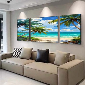 Playa puesta de sol lienzo pared pintura océano olas paisaje marino tríptico costero sala de estar hogar Decoración pared arte impresión paisaje pintura - Product Image 5