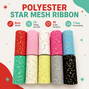 Nuovo Arrivo: Nastro in Tulle a Rete con Stelle, 6cm*25 Iarde, Ecologico, Durevole, Lavabile, Colorato, in Poliestere, per Decorazioni Natalizie Fai-da-Te - Product Image 2