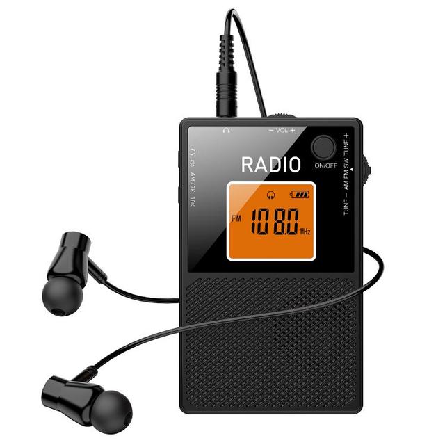 Mini Pocket Size Radio FM AM Shortwave, Portable Card Music Player with TF Card Playback and Earjack for Outdoor Use, Black